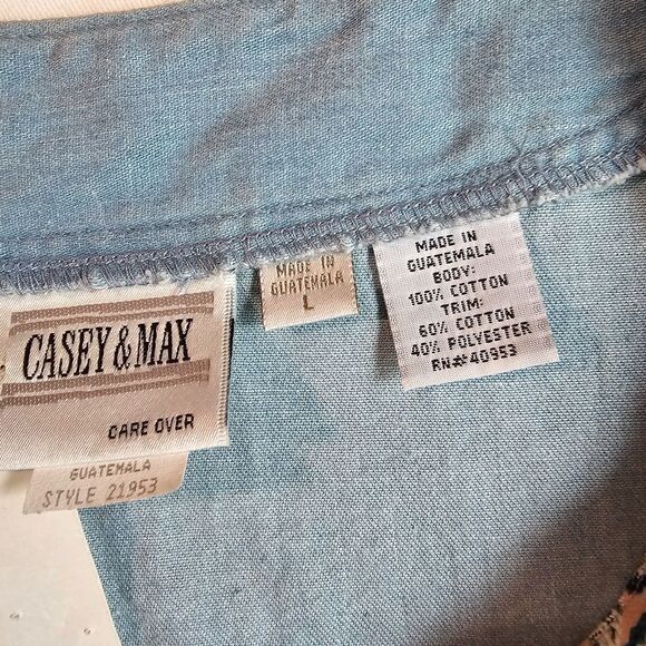 NWT Casey & Max Button Up Denim Shirt w Floral Trim Cotton Sz L - Picture 4 of 7